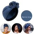 Damen Turban-Mütze in Denim-Blau mit modischem Knoten-Design im französischen Vintage-Stil - Denim-Blau