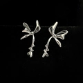 Eleganti orecchini a clip in argento ad ala di farfalla con pietre nere da donna - Orecchini a fiocco irregolari / Argento/Nero