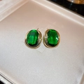 Vintage gold stud earrings featuring large oval emerald green stones in a velvet box - 7# Silver Needle Green Zirconia Oval (Gold Plated)