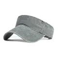 Medium gray washed cotton sun visor hat for men and women with adjustable open top design - Gray