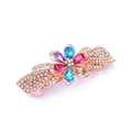 Detail of rose gold bow hair clip with colorful pear-shaped gemstones and crystals - Style H / Rainbow