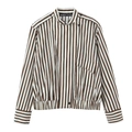 Camicia casual a righe marroni e bianche da donna con collo alto e maniche lunghe eleganti - XS / A righe