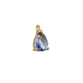 Close-up of gold plated teardrop pendant featuring a faceted blue zircon stone setting - Light Blue