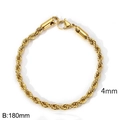 Gouden gedraaide touwketting armband van 4mm breed en 180mm lang met een karabijnsluiting - 18cm / 4mm Goud