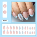 Unghie finte a mandorla stile francese con punte azzurre e glitter argento - Stile Francese Fresco (W561 Tipo di Colla)