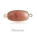 Oval sunstone connector with gold-plated edges and double loops for jewelry making - Strawberry Quartz Gold
