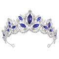 Elegant silver bridal crown featuring deep blue crystal accents and white rhinestones - Silver with Deep Blue Gems