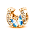Hufeisen-Anhänger in Gold mit blauem Schmetterling und Kristallen für DIY-Armbänder - Gold Schmetterling Hufeisen (023)