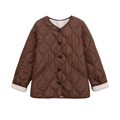 Women brown quilted long sleeve cotton jacket with white lining and snap closure - XS / Dark Brown