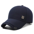 Navy blue cotton baseball cap with metal accent and premium twill fabric detail - Navy Blue