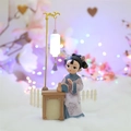 Ancient Chinese style girl doll in purple dress reading with a glowing lantern - Style 060-5 Reading Lamp