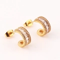 Boucles d'oreilles dorées en forme de C serties de zircons rectangulaires - Or avec Zircon Blanc
