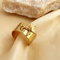 Polished 18K gold-plated wide band ring featuring a delicate starfish pendant charm - Starfish Pendant / Gold