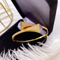 Luxurious gold-plated double pagoda bangle with white diamonds and light blue gemstones - Gold + Purple