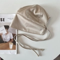 Champagne gold satin bonnet with adjustable long straps for hair protection - Champagne