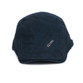 Navy blue newsboy flat cap with decorative white stitching and silver sports metal badge - One Size Adjustable(55-60cm) / Navy Blue