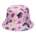 Purple leopard bucket hat with cartoon butterfly and floral prints for kids - 51-52CM(2-4 Years Old) / Butterfly Flower