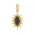 Close-up of vintage gold starburst pendant with oval blue lapis lazuli natural stone - Gold + Lapis Blue (WP36892BQ4)