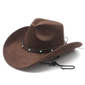 Classic dark brown suede western cowboy hat with turquoise beaded band and wind rope - M (56-58cm) / Brown