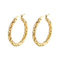 Minimalist gold-plated stainless steel twisted rope hoop earrings for women on white background - Gold Single Twisted