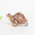 Cute brown resin turtle figurine with gold glitter and transparent crystal base - Goldstone + Gold Foil