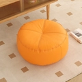 Round orange faux leather floor pouf with cross stitching for living room comfort - Technical Fabric / Round / EPS 40x40x15cm / Orange