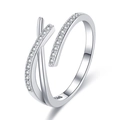 Minimalist silver crisscross ring with pavé-set zircons and a polished finish - Crisscross Pave / Platinum Color-J287