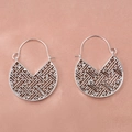 Vintage silver hollow-out geometric earrings with intricate fan-shaped mesh on silk - Silver (9719)