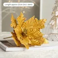 Golden glitter artificial poinsettia with 22cm stem for Christmas tree decoration - Gold Christmas Flower
