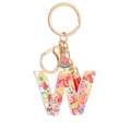 Letter W resin keychain with colorful fruit slices, golden ring and red tassel decoration - Letter W