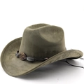 Chapeau de cowboy classique vert olive en feutre avec bandeau ethnique et boucle - M (56-58cm) / Vert Militaire