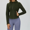 Slim fit dark green hooded fleece jacket for women with full zip and pockets - S / Matcha Green