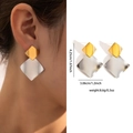 Modern two-tone geometric rhombus earrings in gold and silver matte stainless steel finish - Zjge0663