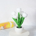 Elegant white LED tulip night light in a ceramic pot for modern home decor - 5 Heads-White-Battery