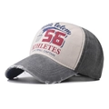 Dettaglio cappello baseball vintage con stampa 56 athletes e tesa con effetto usurato - Regolabile / Grigio Nero Patchwork