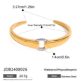 Detailed dimensions of gold and silver bicolor stainless steel cuff bangle with measurements - Two-tone Gold Silver Open Bangle (JDB2408026)