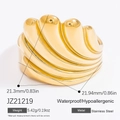 Waterproof 18k gold plated stainless steel wavy ring with hypoallergenic finish - Smooth Double Layer Wave Style (JZ21219)