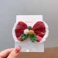 Pince à cheveux de Noël avec nœud rouge pailleté, feuilles de houx et pompons blancs - 5# Pince à Cheveux Noeud de Noël