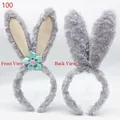 Cute gray plush rabbit ear headband with a mint green silk flower and white inner ears - Grey with 5 Flowers
