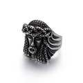 Vintage oxidized silver stainless steel ring with detailed Indian chief face carving - US 8 / Jesus Portrait Antique Silver (KR44624-BD)