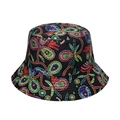 Sombrero de pescador negro con estampados de cachemira en estilo bohemio chic - Estilo de Bordado Colorido Tropical (A)