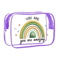 Transparent PVC rectangle makeup bag with purple trim and YOU ARE AMAZING design - 093-Purple Edge Amazing