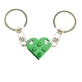 Green brick heart keychain set for couples with two interlocking plastic pieces - Green