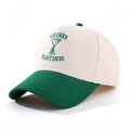 Detalle de gorra de béisbol retro con bordado verde y tejido de algodón en dos tonos - Talla única / Verde