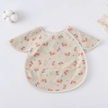 Waterproof baby bib with short sleeves and cherry print pattern in beige color - Shawl - Watercolor Cherry / One Size