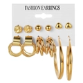 6-pair set of gold-tone geometric alloy earrings featuring studs and hoops on a display card - 6 Pairs Set / Gold