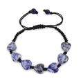 Detail of hand-woven heart-shaped sodalite natural stone beads with adjustable black cord - Sodalite Heart / Blue