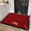 Rote Schmutzfangmatte mit Blumenmuster und goldenem HOME-Schriftzug auf Holz - 60*90cm [Exquisite Stickerei] / Roter Filz Blumenschatten