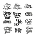 Set of 12 black acrylic Christmas cake toppers with Happy New Year and Hello 2024 designs - Happy New Year Style 6 Gold