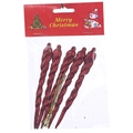 Set di 6 addobbi natalizi a ghiacciolo rosso glitterato con design a spirale e corde - Rosso